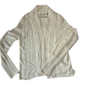 Field Flower Cardigan, Size Medium, Crocheted, Open Front, 100% Cotton
